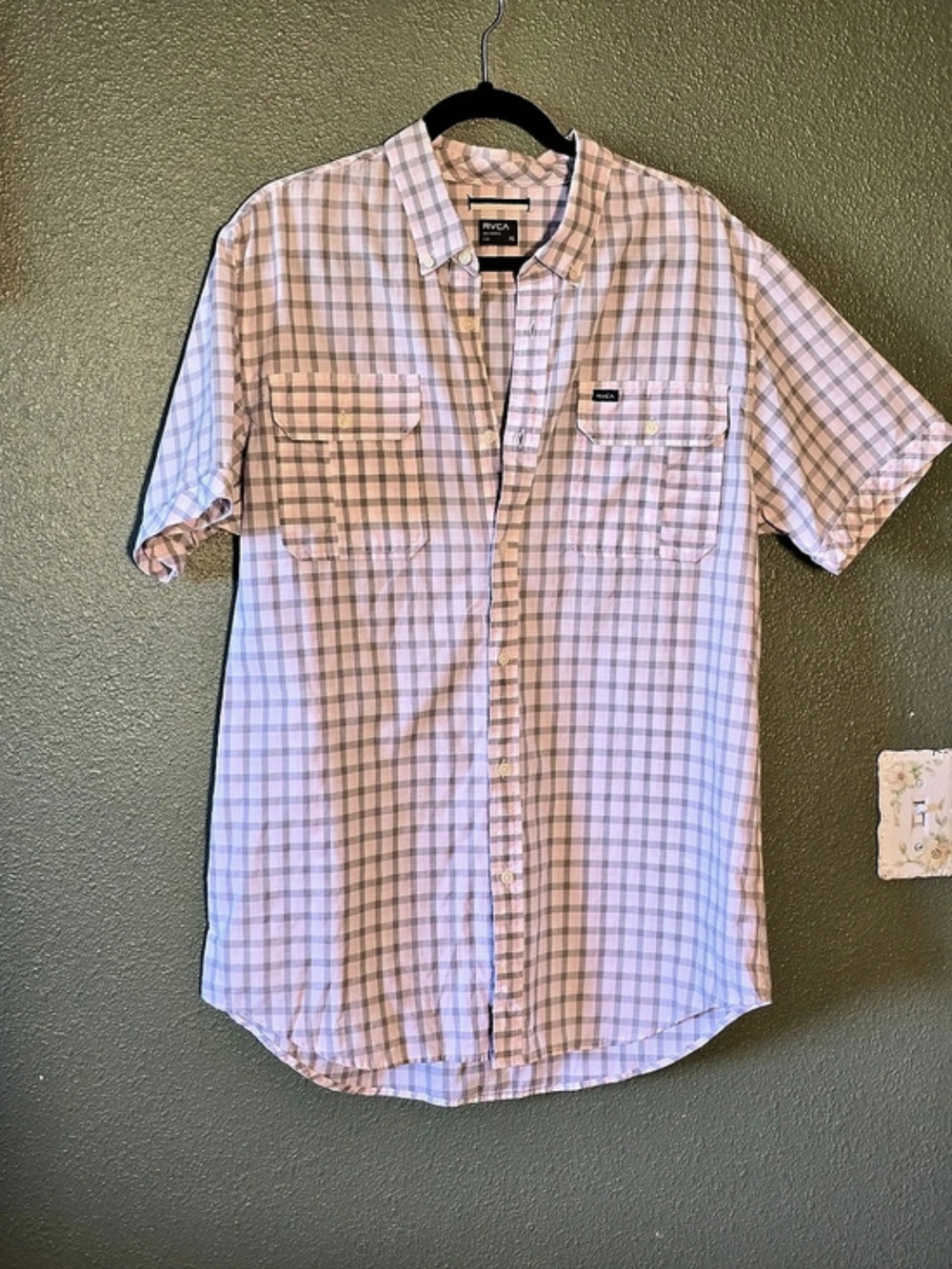 RVCA Plaid Short Sleeve Shirt Pink And Light Grey XL